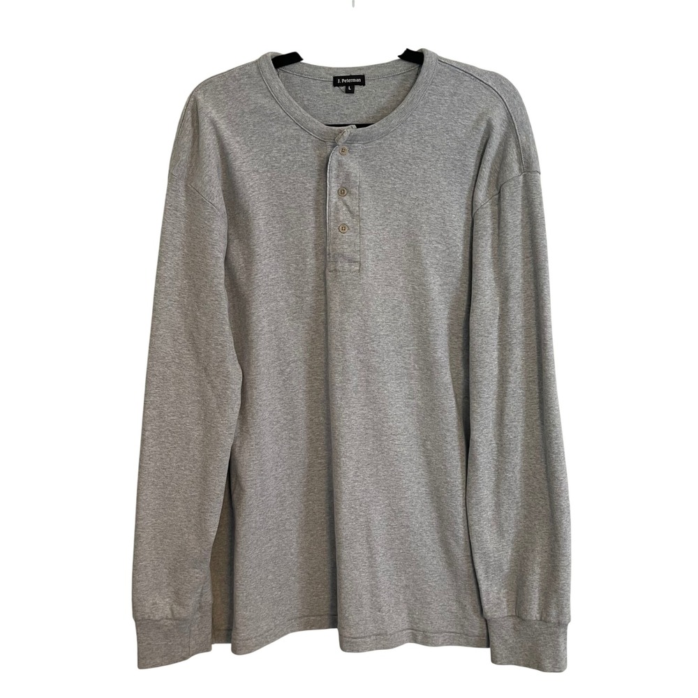 J Peterman Mens Large Gray Long Sleeve Cotton Henley Shirt Fall 2011 RN 77608